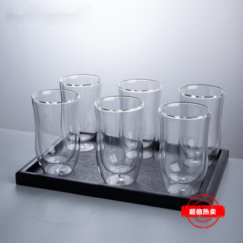 MARTIGUES双层玻璃水杯隔热加厚直身杯水晶杯子家用透明耐热直身泡茶杯绿茶杯 弧形双层杯 290ml 6只