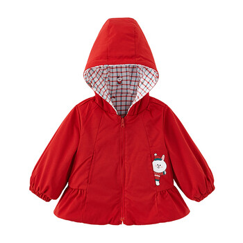 英氏儿童连帽外套女宝拉链衫双面穿上衣外服秋冬新品yrwgj31350a90cm