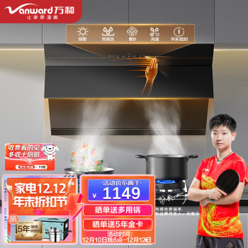 万和(Vanward)抽油烟机 侧吸式单烟机 21m3/min大吸力 家用免拆洗吸油烟机 挥手智控 自动清洗 DJ738