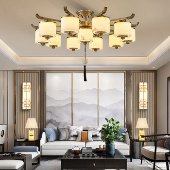 誉居新中式吊灯禅意中国风客厅餐厅书房茶室24米低层专用云石全铜灯1l