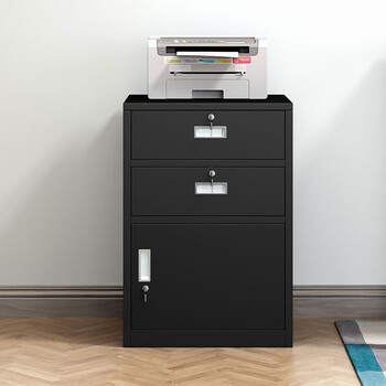 中伟文件柜办公柜矮柜抽屉柜钢制铁皮档案床头柜二斗一门黑色