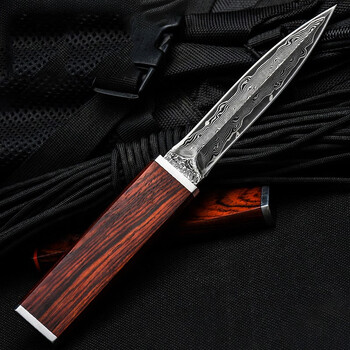 速豆(sudou) 防身小刀大马士革钢刀具户外生存小刀野外战术刀开直刃