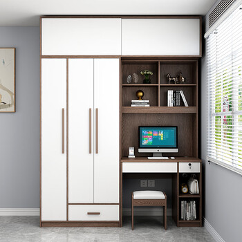 莹义诚台式电脑桌带衣柜现代书桌书架组合家用学生写字桌书柜衣橱一体