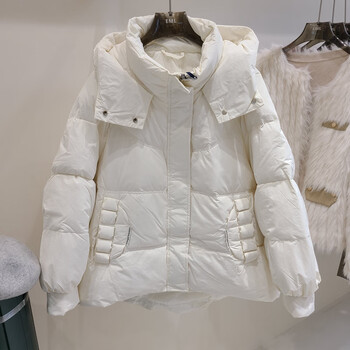22d032廓形面包服外套休闲加厚短款连帽白鸭绒羽绒服女2022冬米白色m