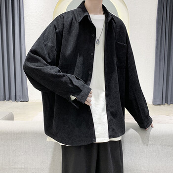 潮牌fog  长袖衬衫男秋季宽松潮流日系原宿风大码灯芯绒衬衣外套 黑色