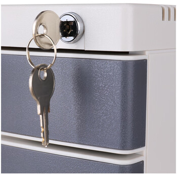 得力（deli）得力4层带锁手拉办公桌书桌桌面收纳盒文件柜抽屉式收纳储物资料柜带索引标签试卷学科分类灰色