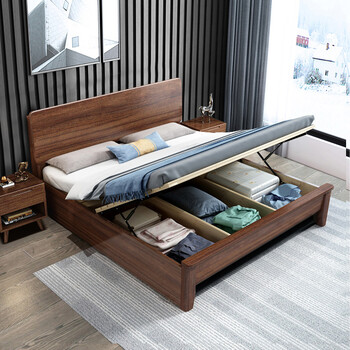 萨克之家 床实木1.5米双人床胡桃木全实木床现代简约高箱储物1.
