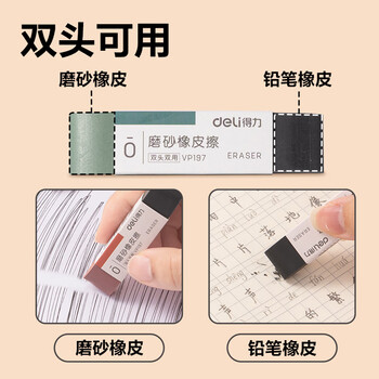 得力（deli）彩色半砂磨砂钢笔橡皮擦  普通中性笔/普通钢笔/普通圆珠笔/普通铅笔专用  学生文具  五支装/盒