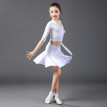 儿童女拉丁舞蹈服练功服考级比赛拉丁服新款连体拉丁演出服白色白色
