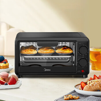 美的美的电烤箱10升机械式60-230度调温60分钟定时双金属烤管极简操作PT10B3耀石黑