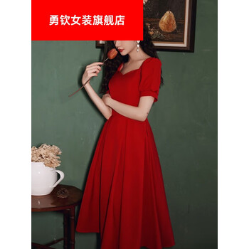 勇钦裙子连衣裙女新娘酒红色敬酒服平时可穿感礼服夏季23新款511颩