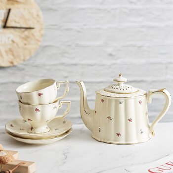 博为（BW）欧式描金咖啡杯2个装家用下午茶杯碟套装挂耳式田园风