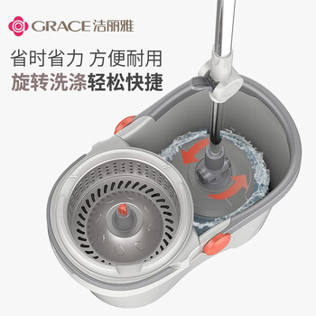 洁丽雅旋转拖把2布双驱家用免手洗懒人手压式瓷砖木地板清洁拖地