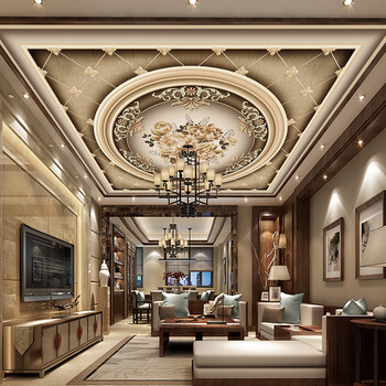 天花板天顶背景墙壁纸客厅酒店宾馆大堂吊顶房顶墙纸壁画蓝天白云无缝