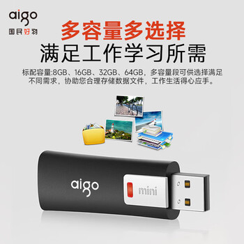 爱国者（aigo）16GB USB2.0 U盘 L8202写保护 黑色 防病毒入侵 防误删
