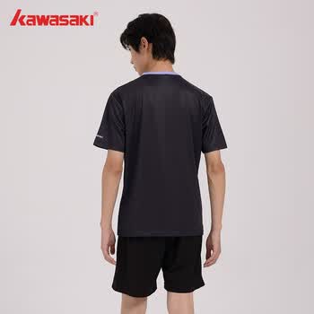 川崎（KAWASAKI）羽毛球服男款专业运动V领短袖+短裤套装B1813 黑色 3XL