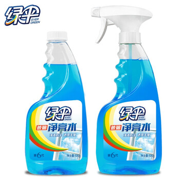 绿伞玻璃净亮水浴室玻璃车窗眼镜清洗剂不留水痕去污防尘500g*2瓶 绿伞玻璃净亮水浴室玻璃车窗眼镜清洗剂不留水痕去污防尘500g*2瓶