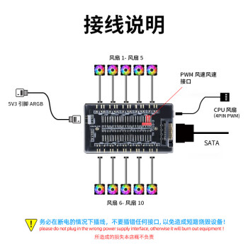 连拓 ARGB风扇集线器 主板PWM散热风扇幻彩灯条 FAN HUB电脑温控调速板 灯光控制器 双10位扩展分线器