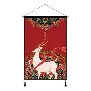 浓彩国潮挂画挂毯客厅沙发床头挂布表箱遮挡逐鹿生财宽20高30cm