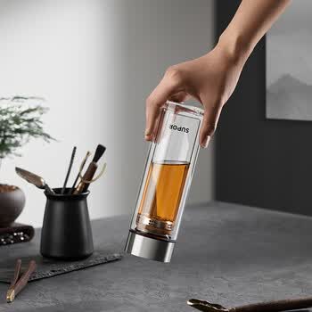 苏泊尔（SUPOR）玻璃杯双层商务办公车载水杯男高档泡茶杯子KCG28AR10