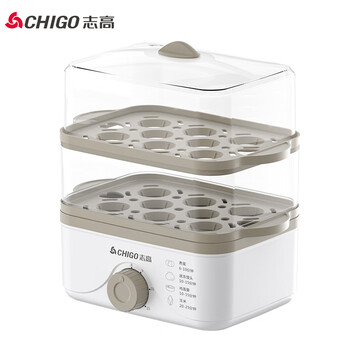 志高（CHIGO）煮蛋器 蒸蛋器 煮蛋神器小蒸锅 旋钮定时自动断电双层电蒸锅 早餐煮蛋机【配蒸碗+量杯】JPZDQ613