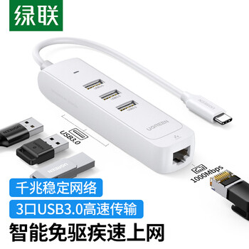 绿联Type-C扩展坞拓展坞网线转接头带千兆网口USB3.0分线器转换集线器通用苹果16MacBook雷电4笔记本