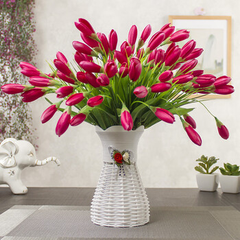 假花装饰 室内桌面摆设花 带瓶仿真花卉餐桌客厅电视柜塑料摆件 4束玫