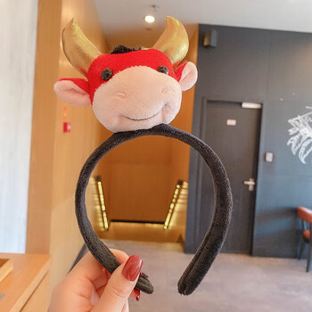 雅蝶娜新年牛发箍女可爱百搭外出发卡春节牛年发饰牛角头饰牛头头箍