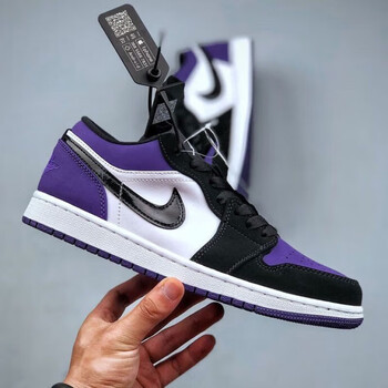 aj1男鞋low"purplecourt"黑紫脚趾低帮运动黑白紫篮球鞋 41