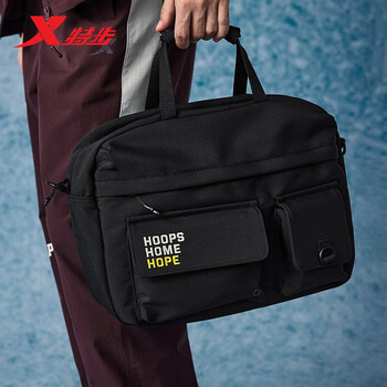 特步情侣男女学生大容量户外运动斜挎包 黑 均码 