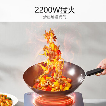 九阳（Joyoung）电磁炉套装电磁灶电池炉2200W家用带锅一键爆炒定时功能年炫彩大面板配汤锅炒锅