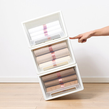 清野の木 衣物收纳箱特大号抽屉收纳盒储物箱 50L透白 3个装