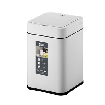 EKO智能感应垃圾桶15L亚光白家用大号不锈钢客厅厨房张若昀推荐9208
