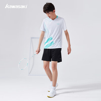 川崎（KAWASAKI）羽毛球服套装男女夏运动速干短袖T恤训练队服K1801 男款湖绿 2XL