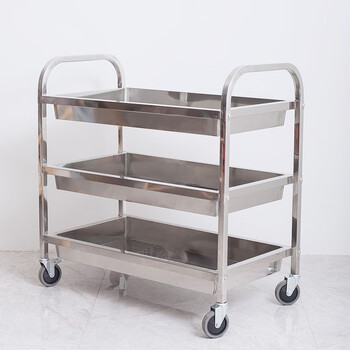 会汕304加厚不锈钢餐车摆摊手推车收餐车快餐收碗车酒水厨房置物架 收