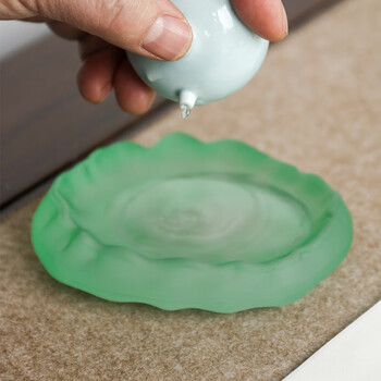 一海堂 文化 墨碟 墨海 磨砂琉璃墨碟 毛笔架笔搁墨液书法练字初学者入门练习放墨砚台 冰种墨碟-茶绿色