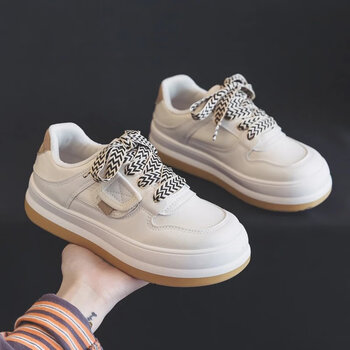 norrkoee诺刻夏季软皮大头面包小白鞋女款2023新款夏款百搭厚底板鞋