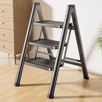 信发（TRNFA）梯子家用折叠梯加厚三四步梯人字梯小型梯凳子室内登高梯加宽楼梯 典雅黑 三步梯