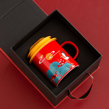 平仄故宫文创茶水分离泡茶杯陶瓷马克杯礼盒送朋友生日礼物瑞鹤呈祥