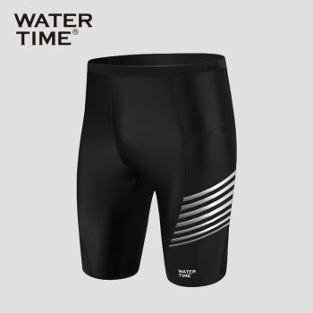 WATERTIME泳裤男五分防尴尬专业训练男士游泳裤2021新款泳衣装备 黑色 M