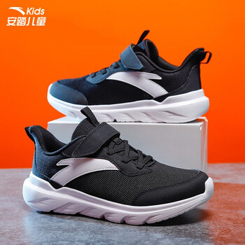 安踏童鞋儿童运动鞋春冬新款男大童革面跑鞋皮面保暖休闲鞋黑安踏白38
