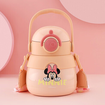 迪士尼草莓熊大肚杯儿童保温杯女生高颜值大容量学生水壶吸管水杯粉色