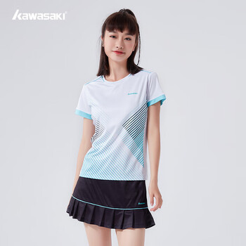 川崎（KAWASAKI）羽毛球服套装女款运动速干短袖T恤训练队服A2806 白黑 2XL