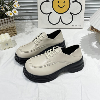小个子厚底小皮鞋英伦风法式复古单鞋2023年夏季乐福鞋女鞋子 米白色