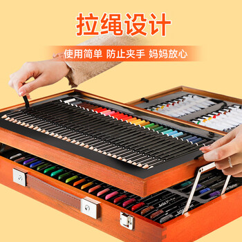 青竹画材（CHINJOO）儿童绘画套装小学生女孩生日礼物彩笔水彩高级木盒美术颜料蜡笔画笔礼盒174件节日礼物春节礼物