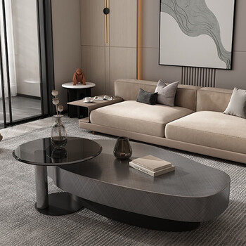 尤亚(youya)现代简约不锈钢异形椭圆茶几轻奢小户型家用意式客厅设计