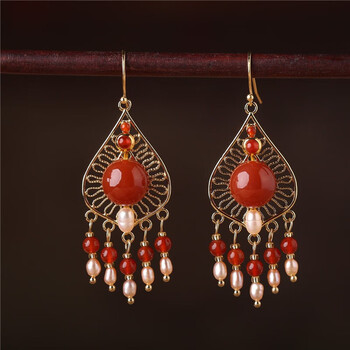 珠宝首饰>水晶玛瑙>耳饰>khsk>khsk施华洛世奇古风耳环女气质红色新款