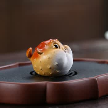 流彗宜兴紫砂茶宠香插摆件可养茶玩茶台手工工艺品河豚