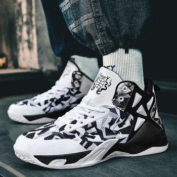 篮球鞋男透气防滑水泥地摩擦有声音全城9高帮aj实战靴 8802黑白网面款