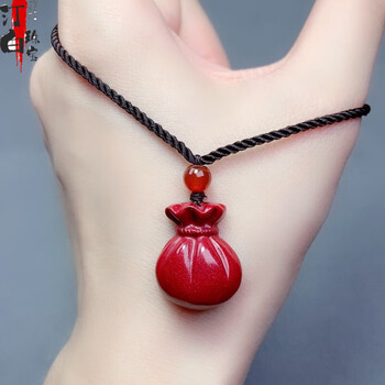 汀白朱砂福袋吊坠钱袋子男女简约气质有福气转运项链 朱砂钱袋子吊坠